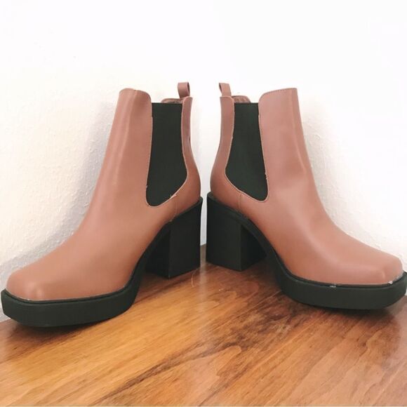 MIA Dru Chelsea Platform Boot Bootie Chunky Block Heel‎ Brown Black Size 11 - Picture 3 of 14